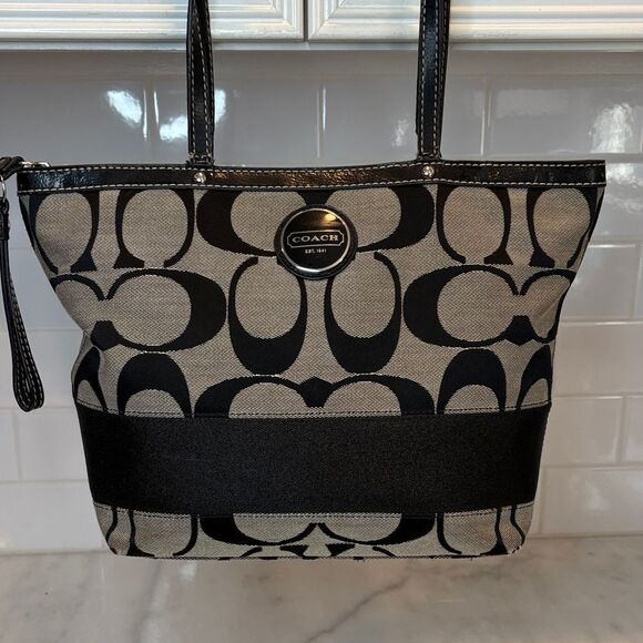 Coach Bag Purse Handbag Y2K Jacquard Signature Logo Stripe Tote Pocketbook - Picture 2 of 16